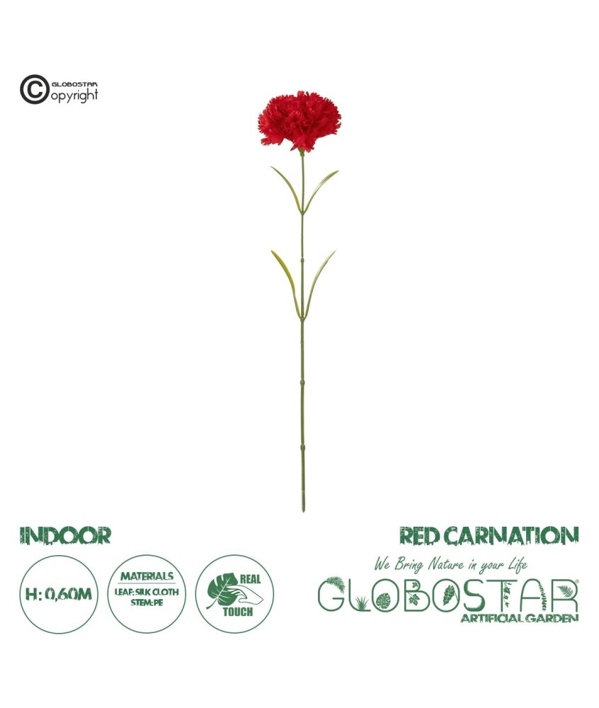 GloboStar® Artificial Garden Red CARNATION BRANCH 21210 Τεχνητό Διακοσμητικό Κλαδί Γαρίφαλο Κόκκινο Y60cm
